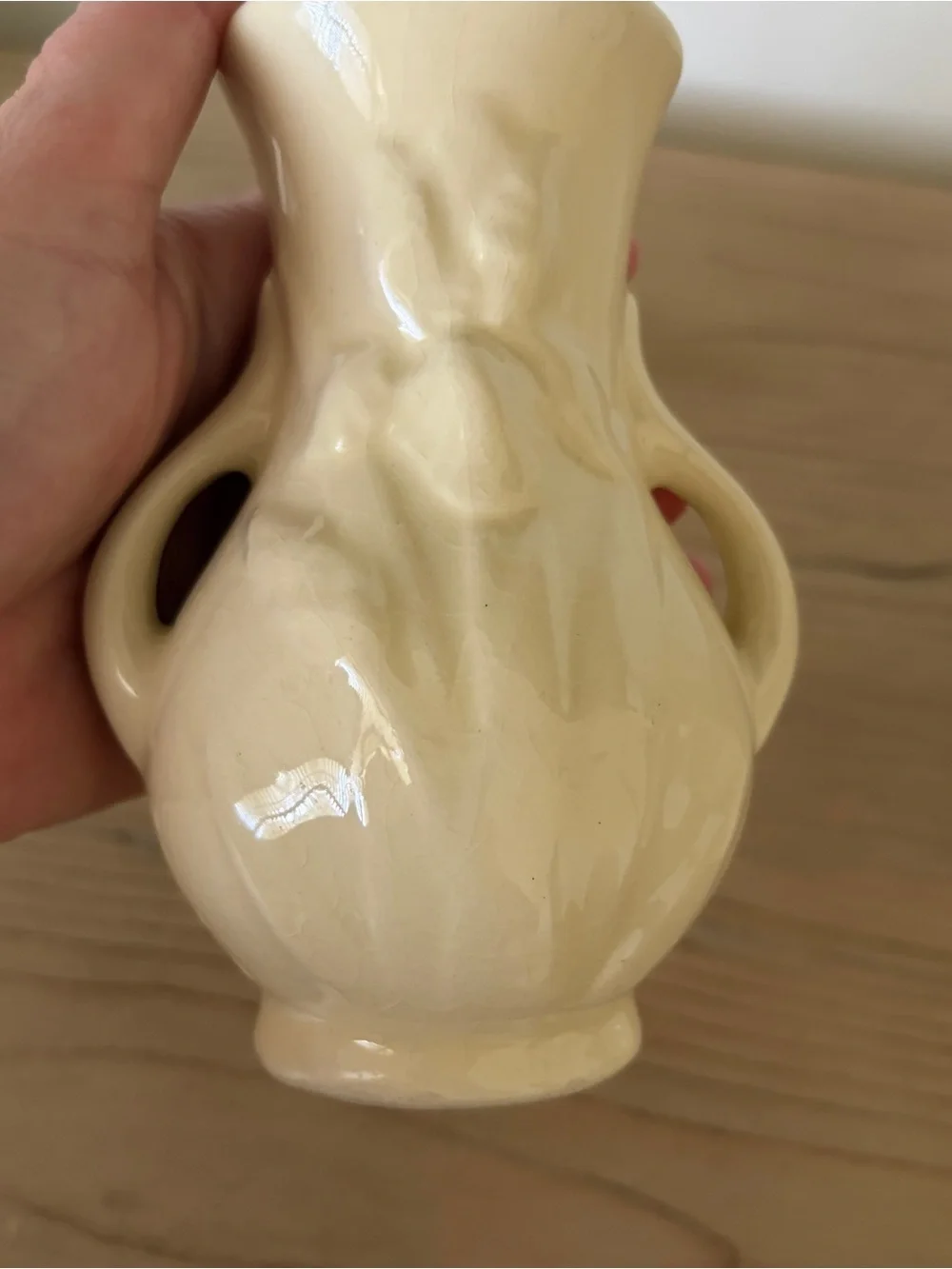 Shawnee Pottery Iris Bud Vase Double-Handled Cream Matte Made in the USA